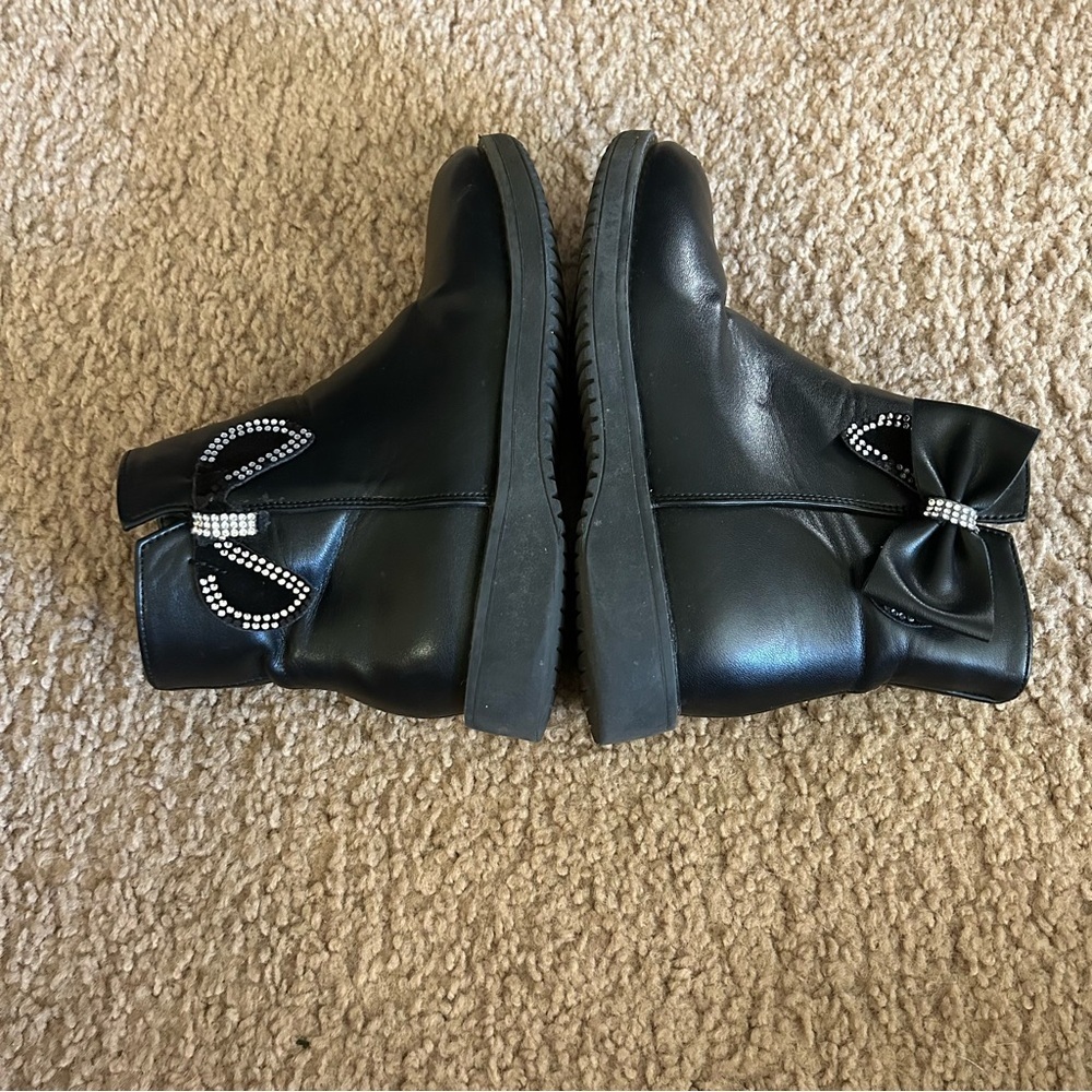 Tahari | Black Ankle Boots with Rhinestone Bow - Picture 5 of 8